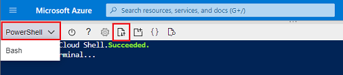 Zrzut ekranu przedstawiający usługę Azure Cloud Shell w programie PowerShell z opcją przekazania pliku.