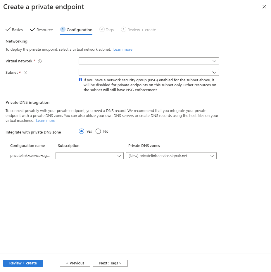 Create private endpoint - Configuration