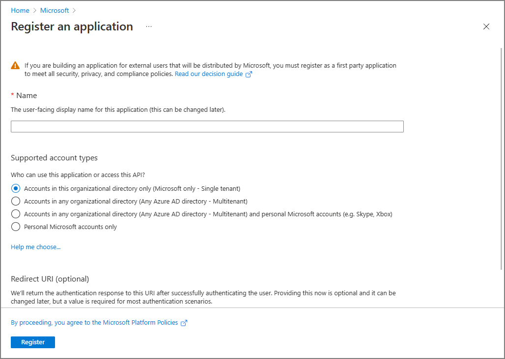 Zrzut ekranu przedstawiający okienko służące do rejestrowania aplikacji.