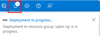 Zrzut ekranu przedstawiający postęp wdrażania wdrożenia usługi SQL Managed Instance.
