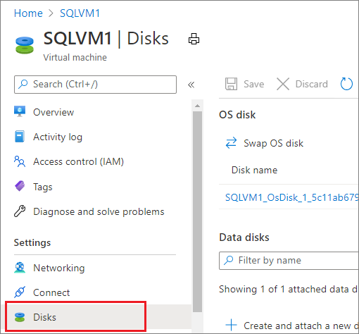 Zrzut ekranu przedstawiający panel konfiguracji dysku VM w portalu Azure.