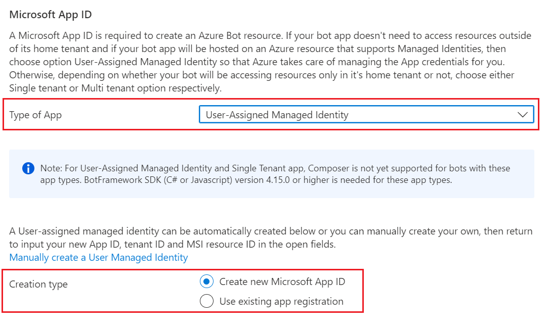 Ustawienia identyfikatora aplikacji firmy Microsoft dla zasobu usługi Azure Bot