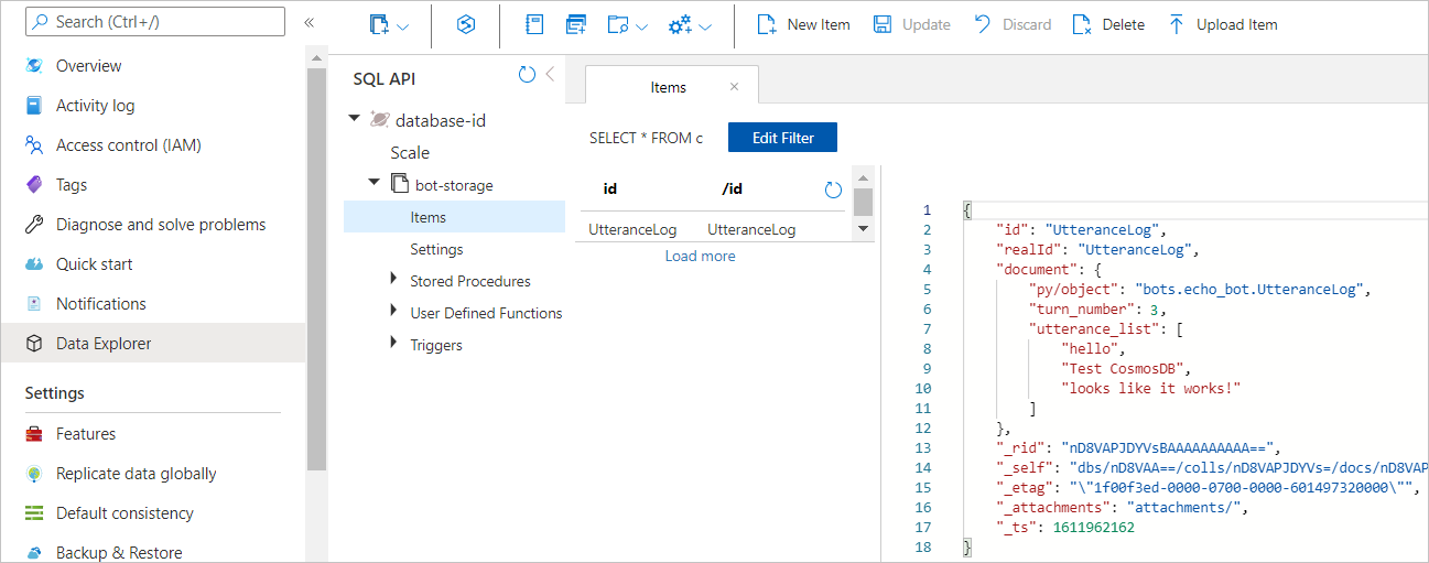 Zrzut ekranu przedstawiający Eksploratora danych w witrynie Azure Portal.