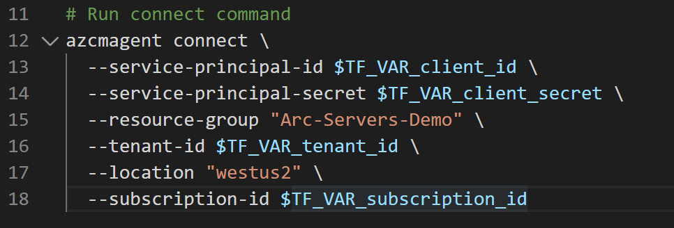 A screenshot of running the azcmagent connect command.