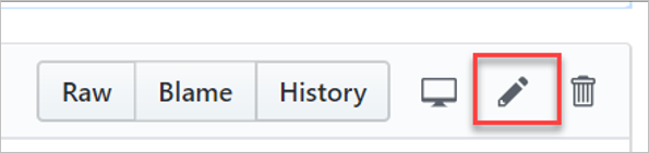 Zrzut ekranu przedstawiający ikonę edytowania pliku (ołówka) w usłudze GitHub.