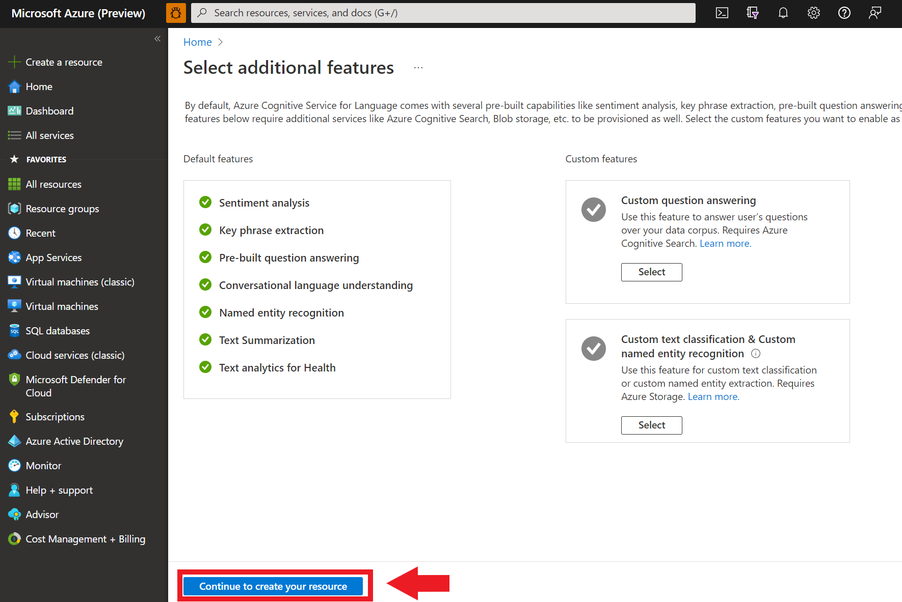 Zrzut ekranu przedstawiający dodatkowe opcje funkcji w witrynie Azure Portal.