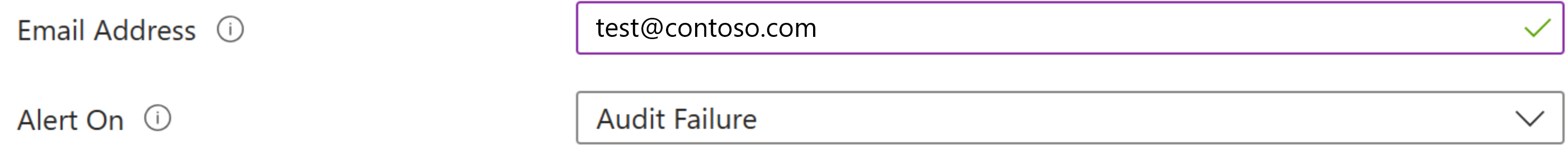 Zrzut ekranu z wyświetlonymi ustawieniami aprowizacji aplikacji zarządzanej oraz ustawieniami alertu poczty e-mail audytu.