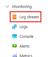 Zrzut ekranu przedstawiający panel boczny portalu Azure. W obszarze Monitorowanie jest wyróżniony strumień logów.