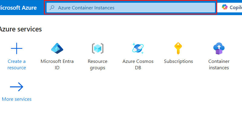Zrzut ekranu przedstawiający globalny pasek wyszukiwania w witrynie Azure Portal.