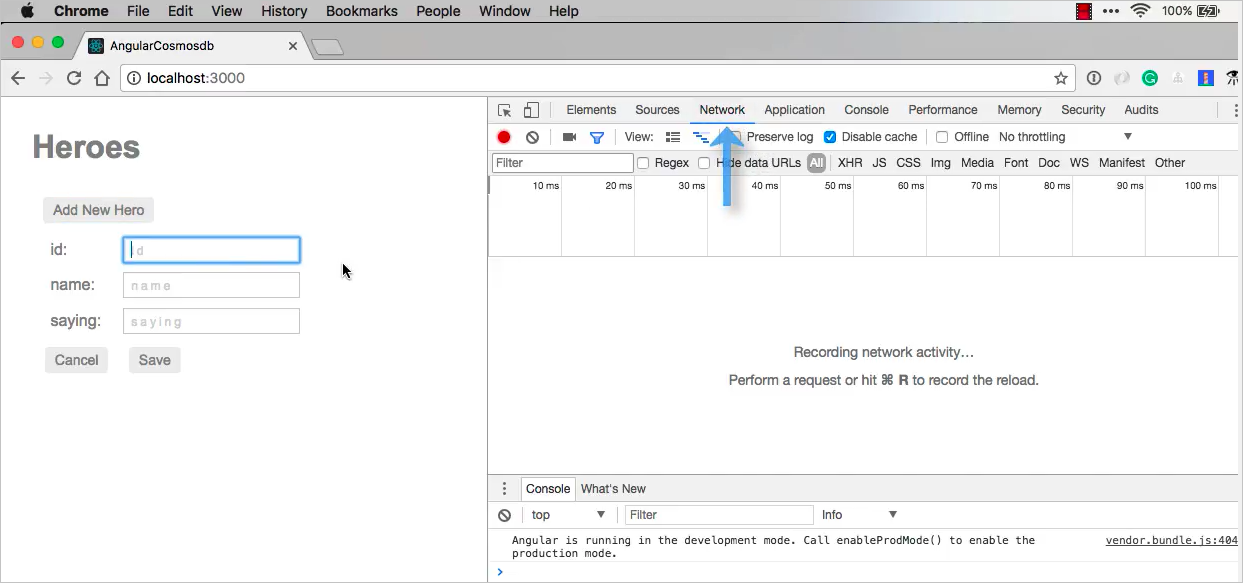 Karta Sieć w przeglądarce Chrome z widoczną aktywnością sieci
