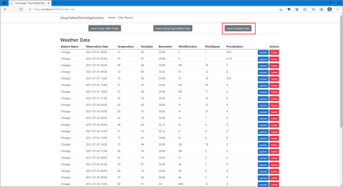 Zrzut ekranu aplikacji przedstawiający lokalizację przycisku wstawiania przykładowych danych.