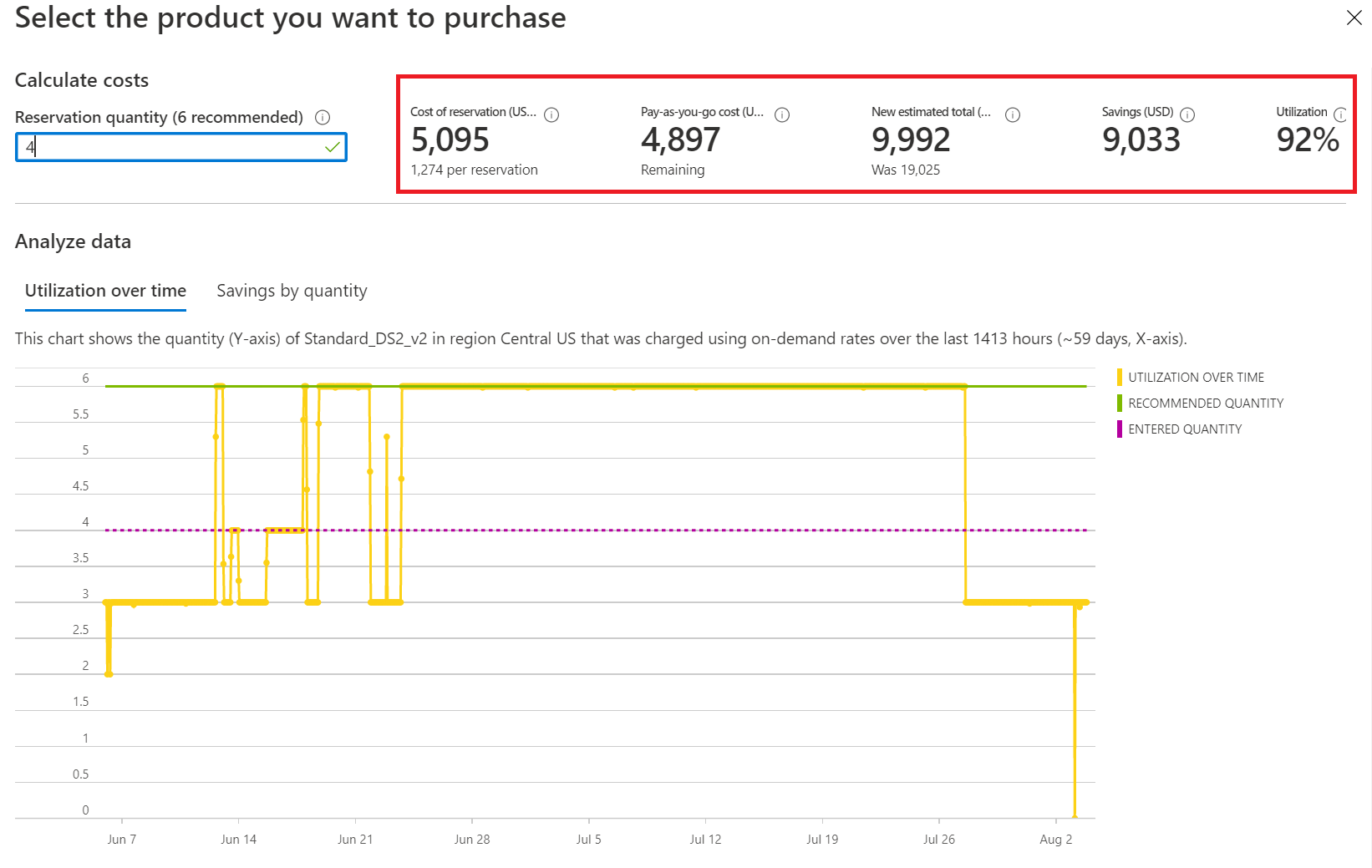 Zrzut ekranu przedstawiający szczegóły zaleceń dotyczących zakupu zmienionej rezerwacji.