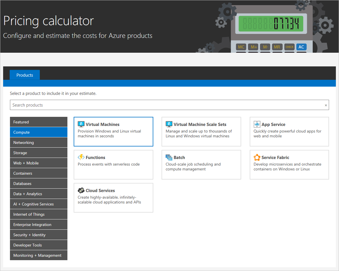 Zrzut ekranu przedstawiający menu kalkulatora cen.