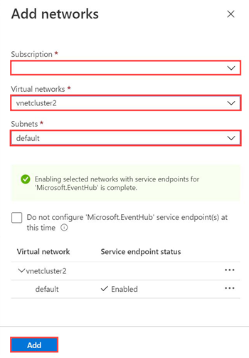 Dodaj pola sieci, aby połączyć Virtual Network z usługą Azure Data Explorer.