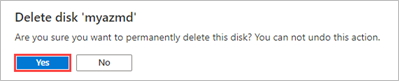 Zrzut ekranu przedstawiający powiadomienie z prośbą o potwierdzenie usunięcia dysku danych.