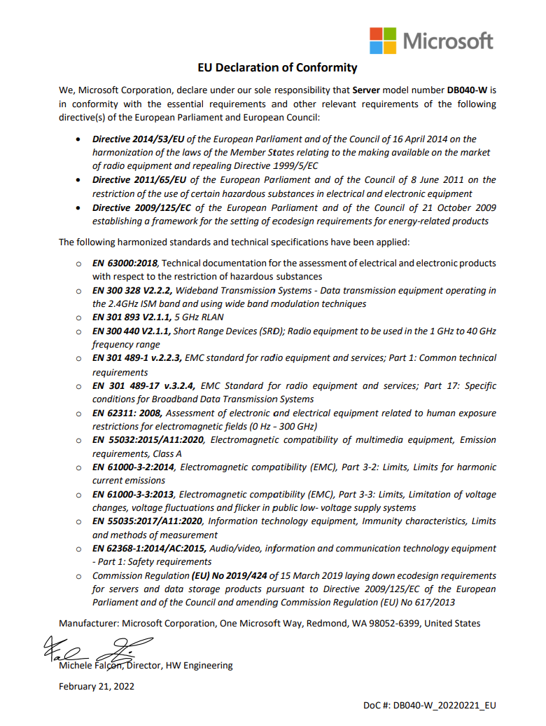Zrzut ekranu przedstawiający deklarację zgodności z UE.