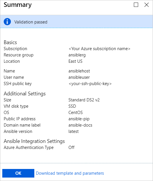 Karta Podsumowanie rozwiązania Ansible w witrynie Azure Portal