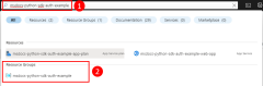 Zrzut ekranu przedstawiający sposób używania górnego paska wyszukiwania w witrynie Azure Portal do lokalizowania i przechodzenia do grupy zasobów na platformie Azure.