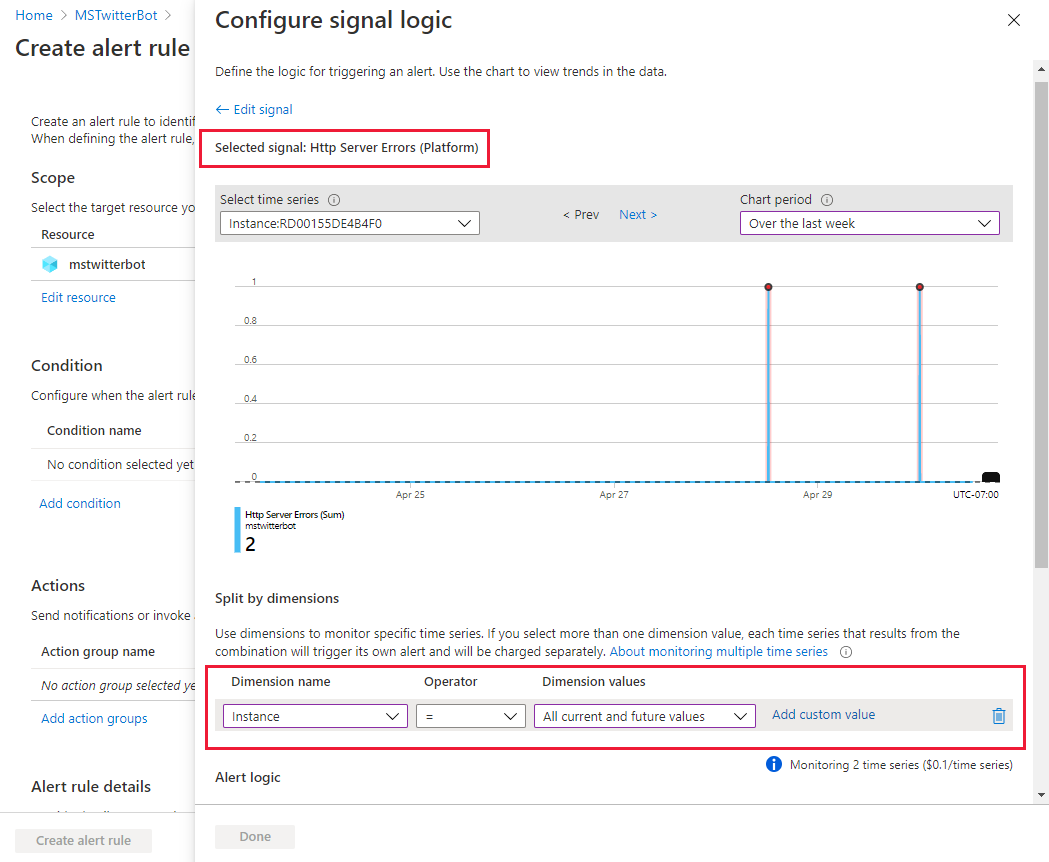 Set common alerts for your resource such as requests, response time and http server errors (for your hosting environment resources).