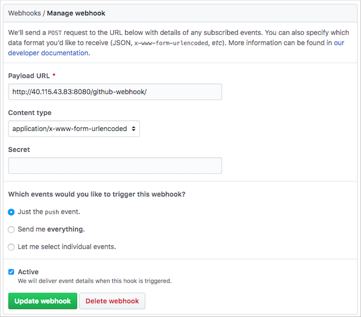 Tworzenie elementu webhook usługi GitHub dla usługi Jenkins