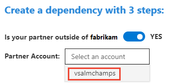 Zrzut ekranu przedstawiający okno dialogowe Tworzenie zależności Wybierz konto partnera.