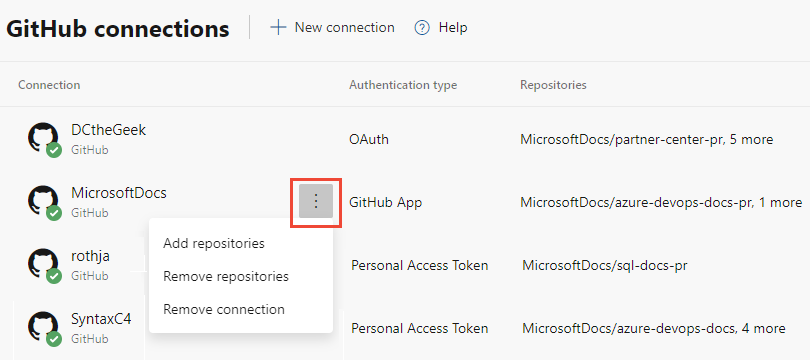 Zrzut ekranu przedstawia menu połączeń GitHub z większą liczbą opcji.
