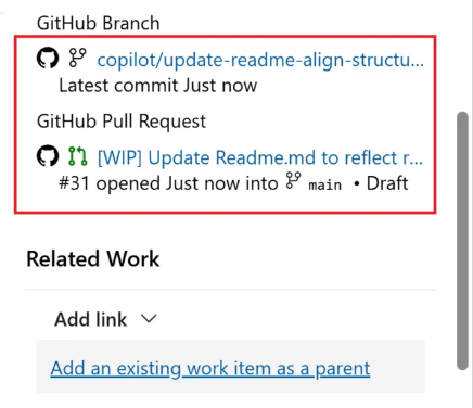Zrzut ekranu sekcji Rozwój przedstawiający połączone żądanie ściągnięcia z GitHub ze wskaźnikami szczegółów stanu: zamknięte, przegląd i sprawdzanie.