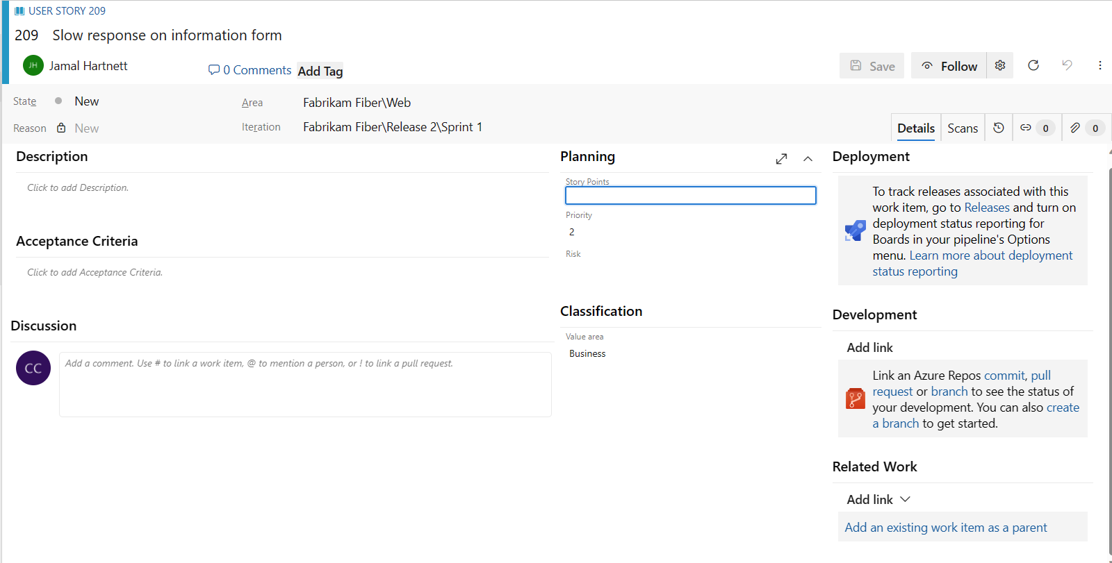 Zrzut ekranu przedstawiający formularz elementu roboczego scenariusza użytkownika.