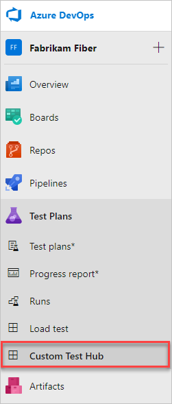 Centrum niestandardowe dodane do planów testów platformy Azure.