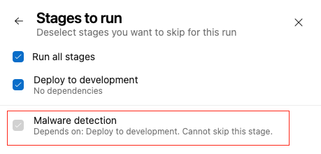 Zrzut ekranu przedstawiający etapy uruchamiania z wyłączonym etapem. 
