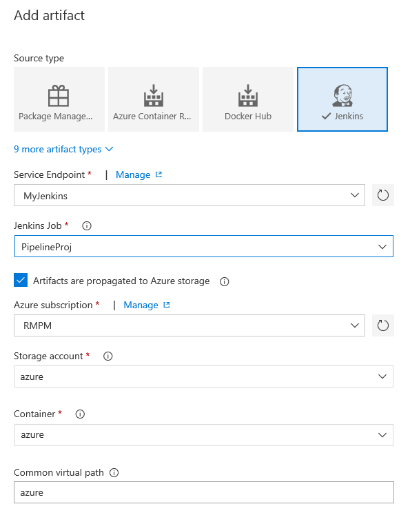 Opcje publikowania artefaktów serwera Jenkins w usłudze Azure Storage