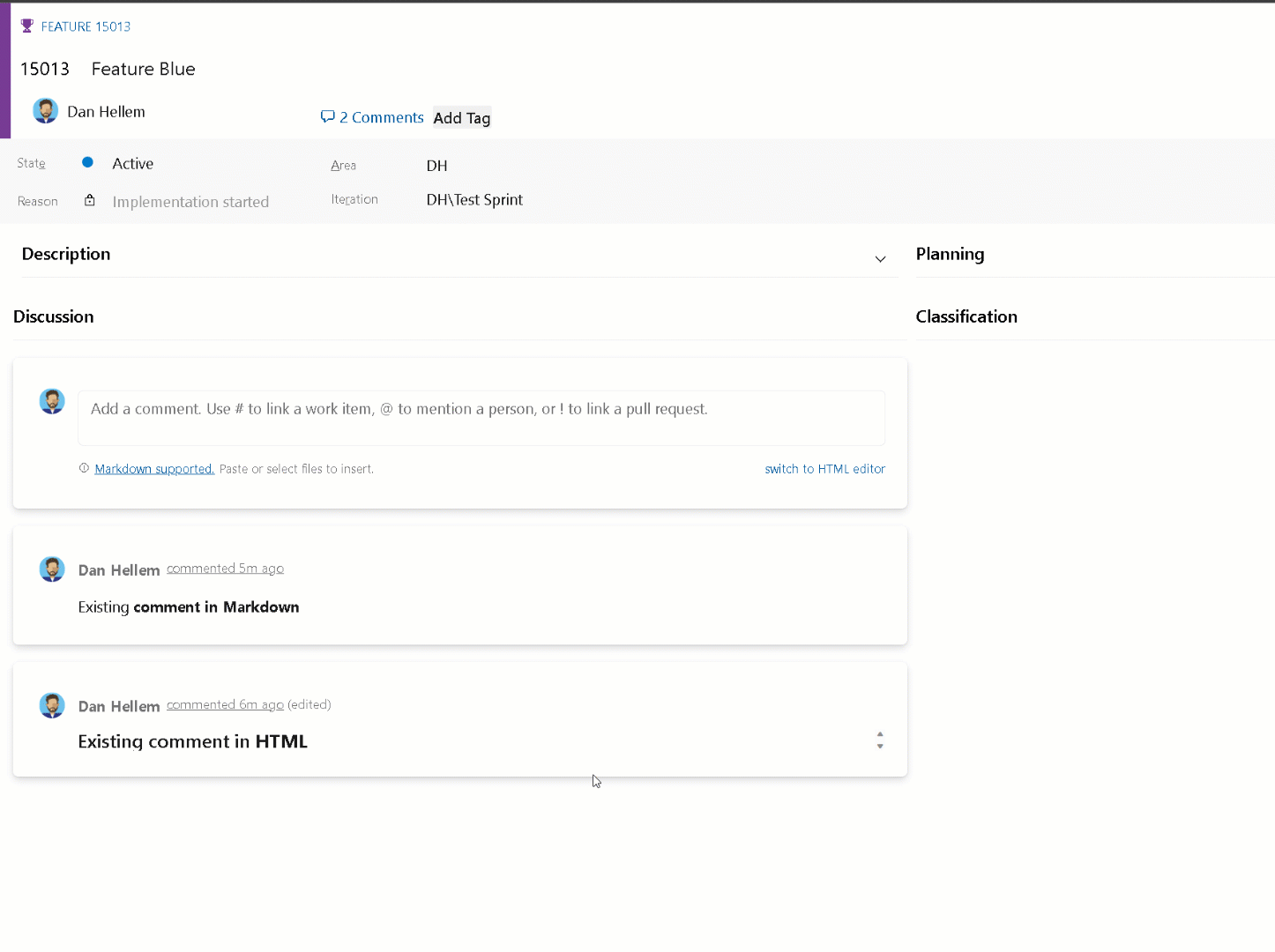 gif to demo work switch between the html and Markdown editor Gif to demo switch between the HTML and markdown editor.