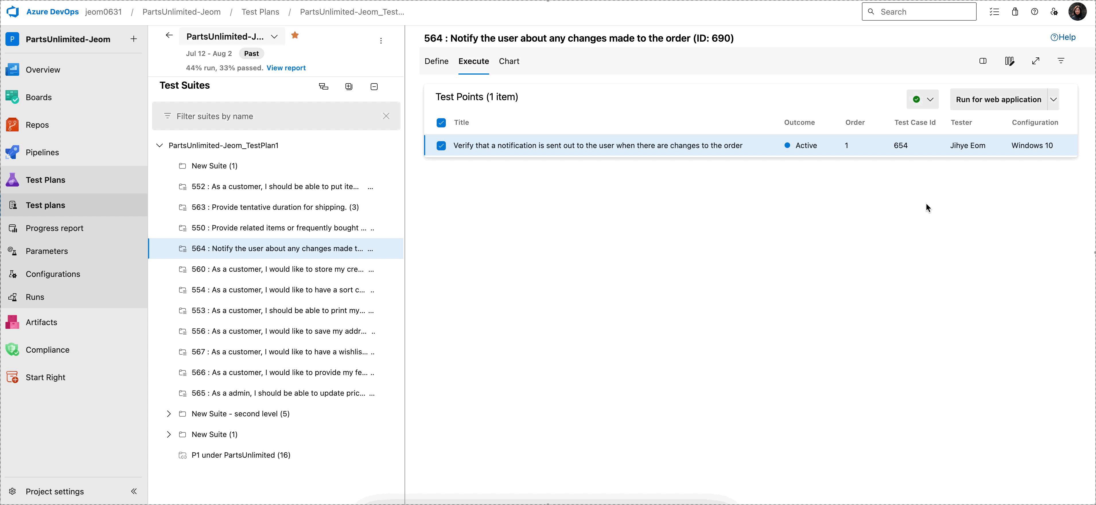 Plik GIF do demonstracji kroku cofania testu w przeglądarce internetowej i aplikacji desktopowej.