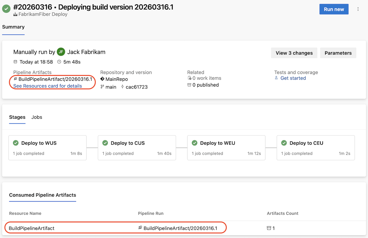 Zrzut ekranu przedstawiający artefakt na stronie pojedynczego uruchomienia.
