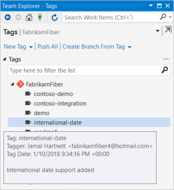 Zrzut ekranu przedstawiający widok tagów z adnotacjami programu Visual Studio.