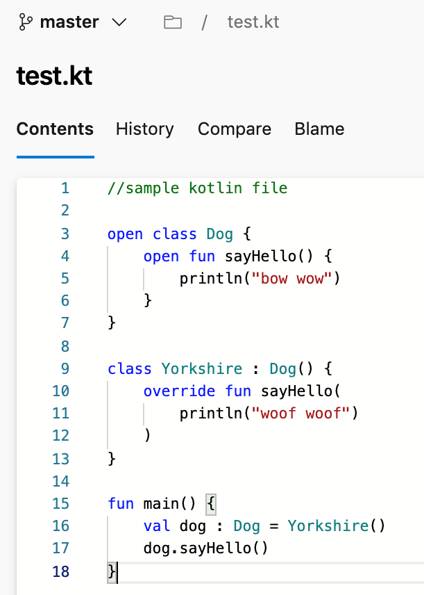 Zrzut ekranu przedstawiający plik Kotlin wyświetlany w interfejsie użytkownika.