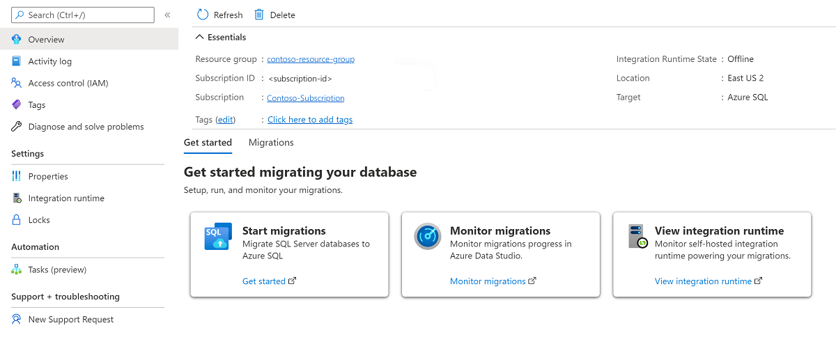 Screenshot that shows how to monitor migrations in the Azure portal.