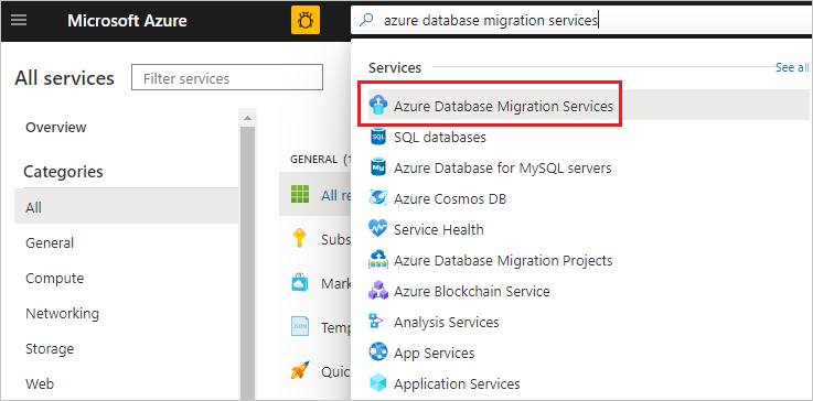 Lokalizowanie wszystkich wystąpień usługi Azure Database Migration Service