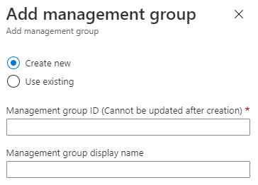 Screenshot of the 'Add management group' options for creating a new management group.
