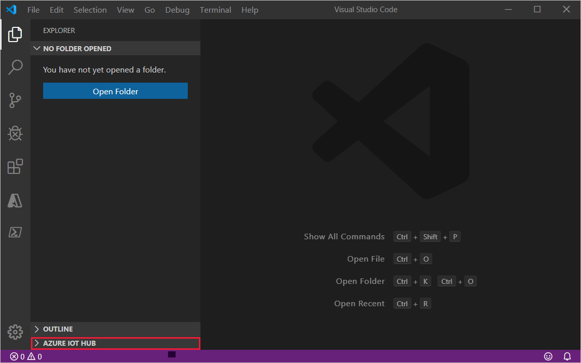 Zrzut ekranu przedstawiający rozszerzoną sekcję usługi Azure I o T Hub.