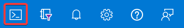 Zrzut ekranu przedstawiający kontrolki globalne z nagłówka strony Azure Portal z wyróżnioną ikoną Cloud Shell.