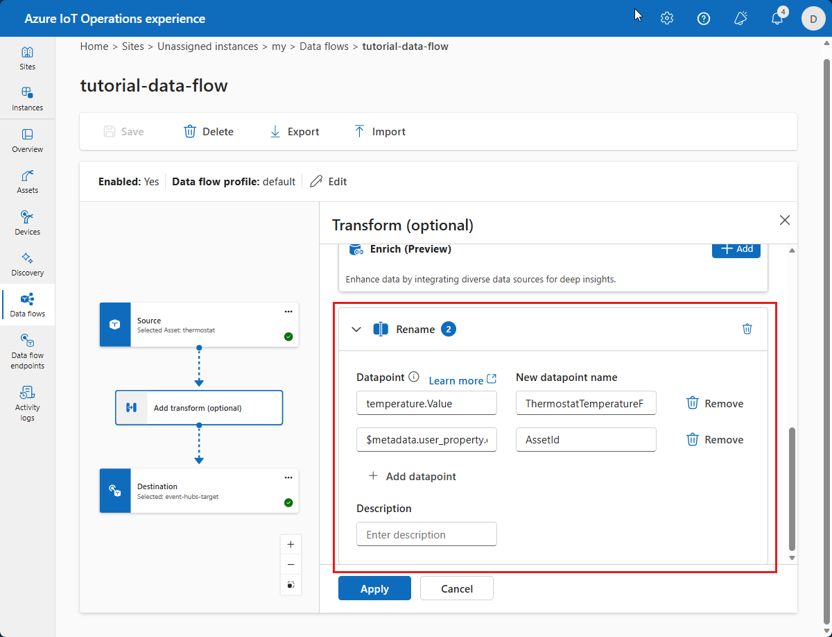 Zrzut ekranu przedstawiający przekształcenie zmiany nazwy.