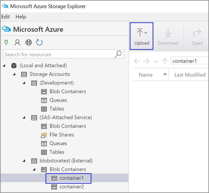 Zrzut ekranu przedstawiający przycisk przekazywania w Eksplorator usługi Azure Storage