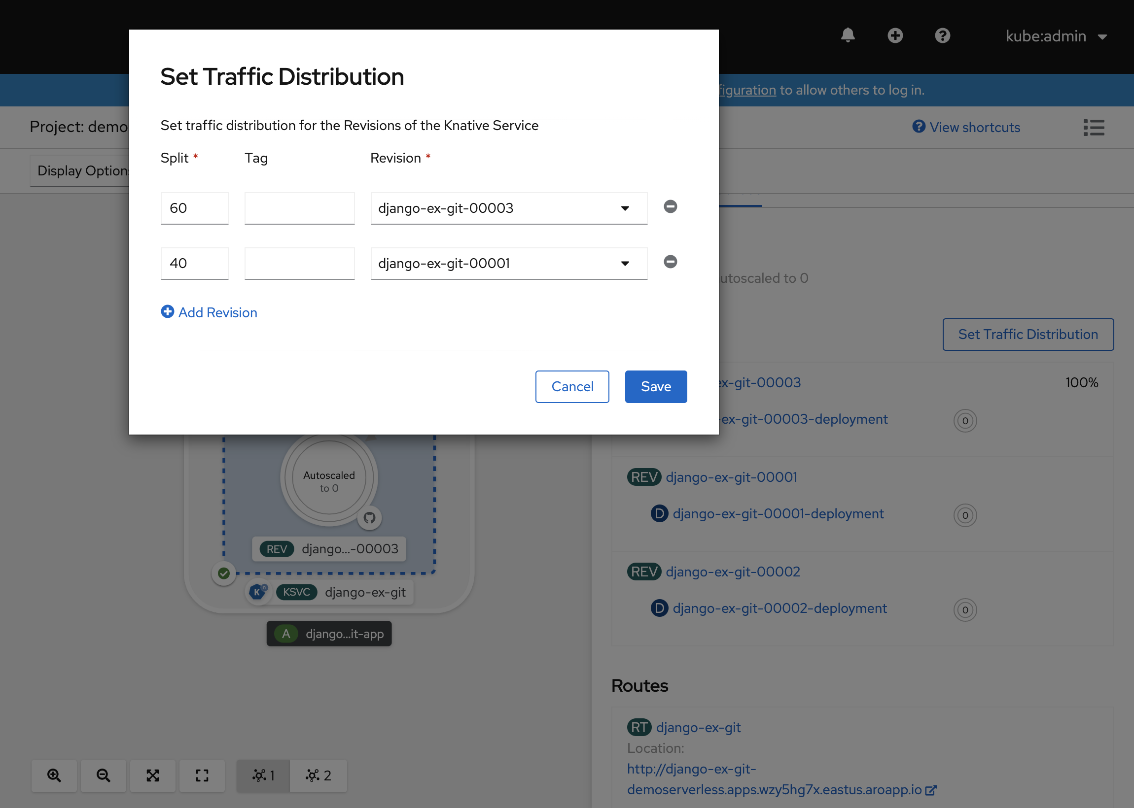 A screenshot that shows how to set traffic distribution.