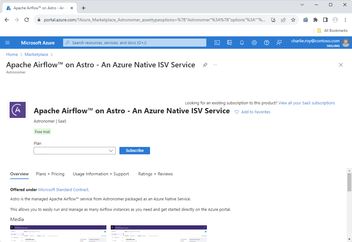Zrzut ekranu przedstawiający aplikację Astro w witrynie Marketplace.