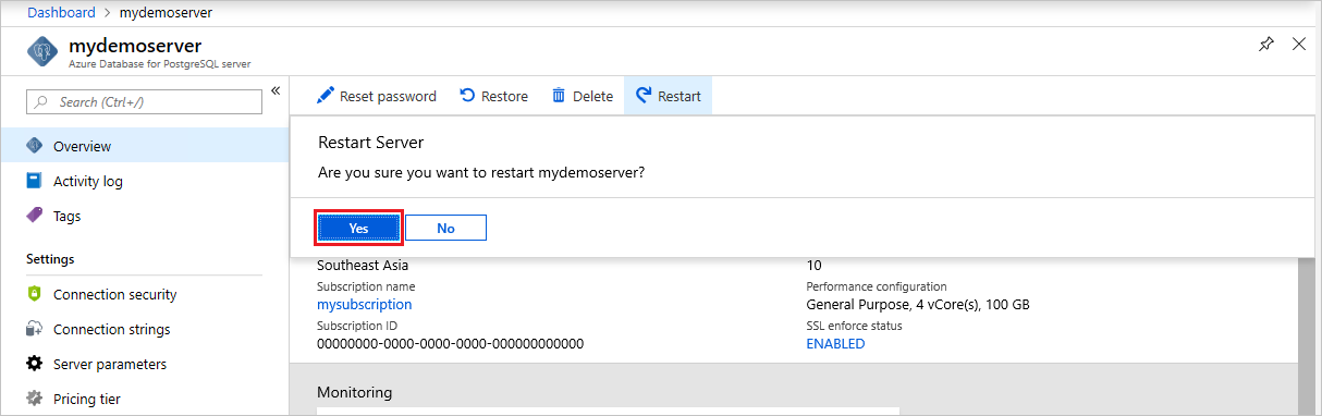 Azure Database for PostgreSQL — potwierdzanie ponownego uruchomienia