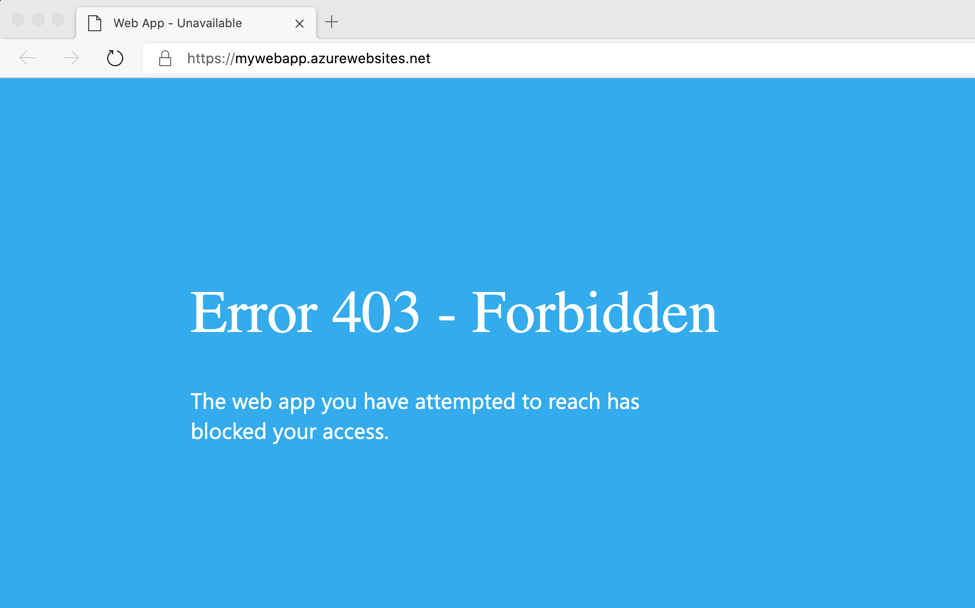Zrzut ekranu przedstawiający niebieską stronę z błędem 403 dla zewnętrznej aplikacji internetowej.