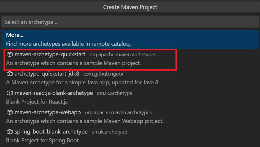 Zrzut ekranu przedstawiający projekt szybkiego startu narzędzia Maven.