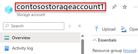 A screenshot showing how to find the storage account name.