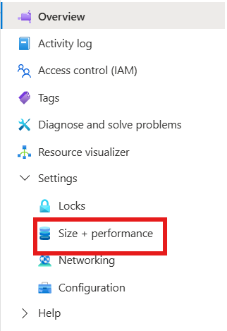 obraz przedstawiający wybieranie rozmiaru i wydajności udziału plików utworzonego za pomocą udziałów Microsoft.FileShares